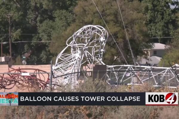 A hot air balloon hits the radio tower near Balloon Fiesta Park