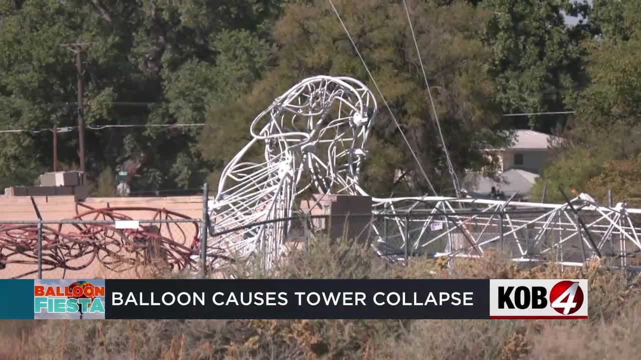 A hot air balloon hits the radio tower near Balloon Fiesta Park