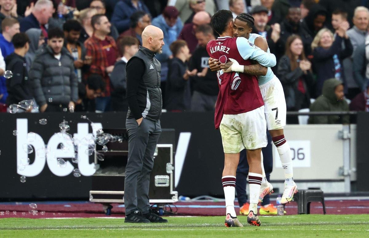 Ten Hag is frustrated by the VAR decision that saw United go down 2-1 to West Ham