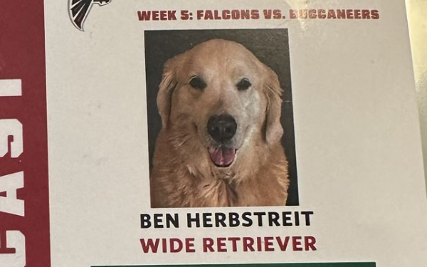 The Falcons adopted Kirk Herbstreit's dog Ben for the Buccaneers vs. Falcons is great