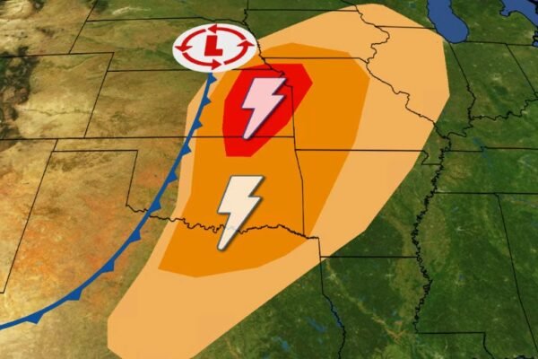 Potential tornadoes and storms in Kansas City, Plains