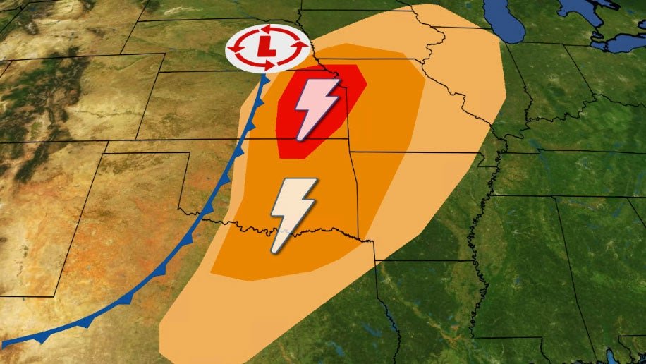 Potential tornadoes and storms in Kansas City, Plains